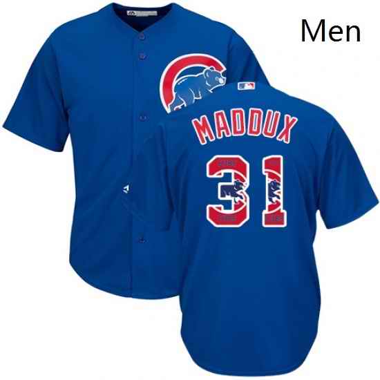 Mens Majestic Chicago Cubs 31 Greg Maddux Authentic Royal Blue Team Logo Fashion Cool Base MLB Jersey